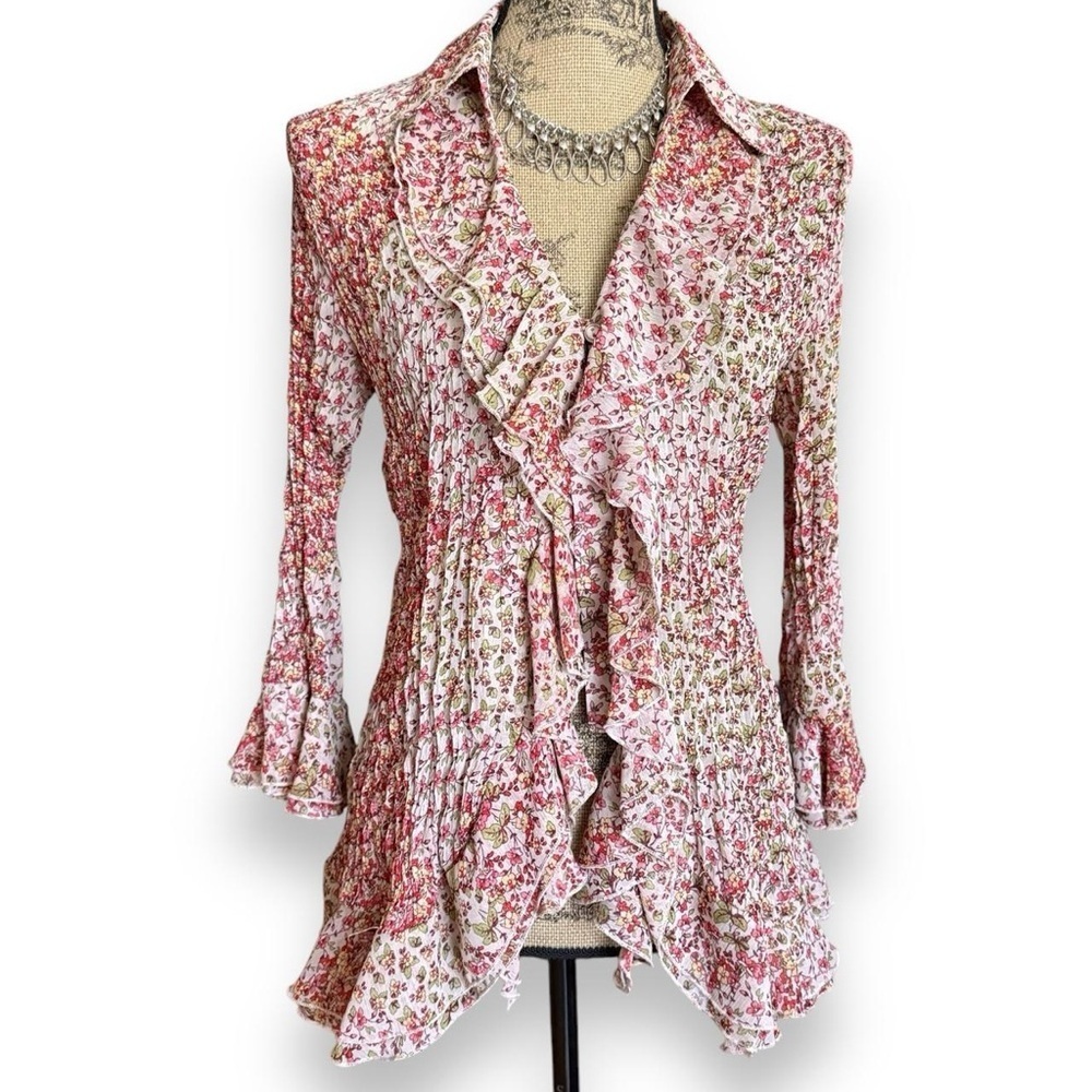 Vintage Floral Ruffle Blouse Size M
